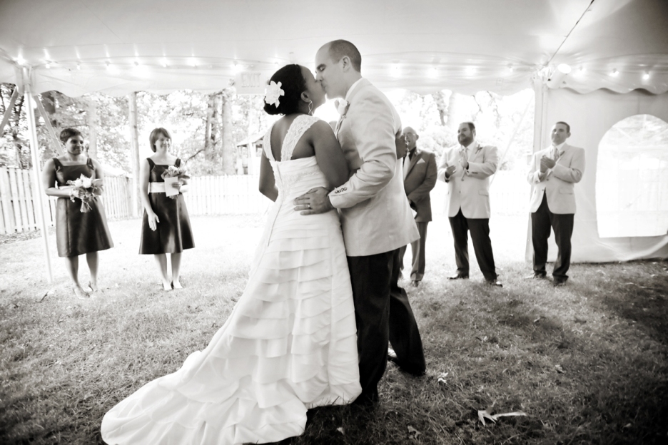 bride and groom's first kiss