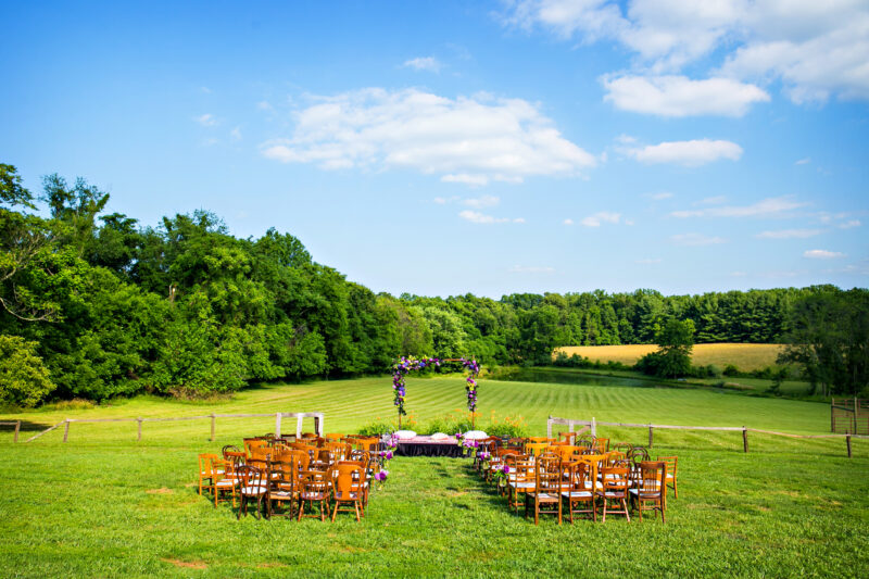 Barns at Hamilton Station wedding ceremony chairs vintage