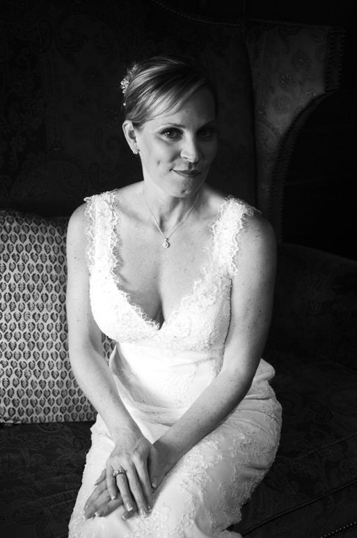 black and white portrait of the bride