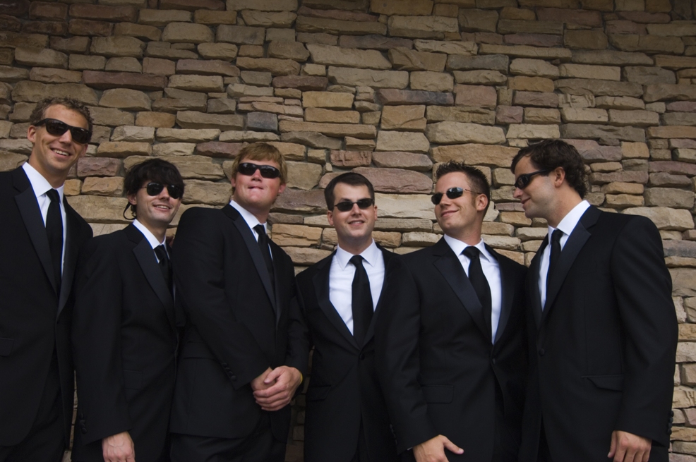 groomand groomsmen, wearing sunglasses