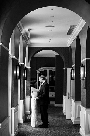 the bride and groom meet in the hall of Hotel Monaco