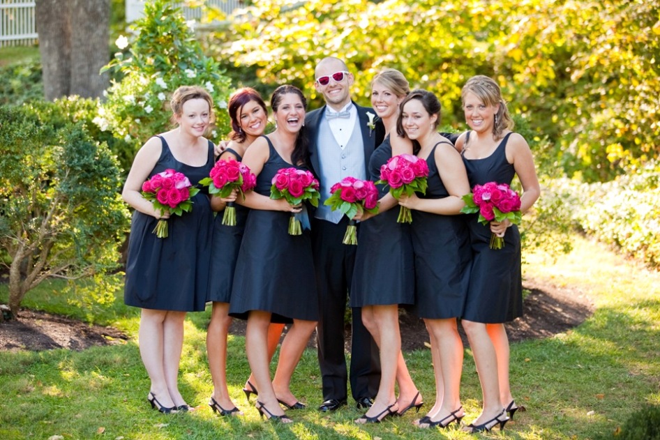 cute groom with bridesmaids