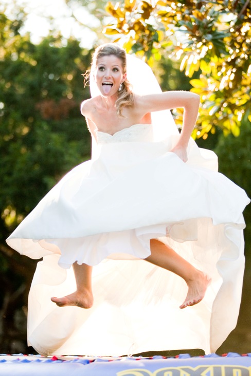 Bride on trampoline