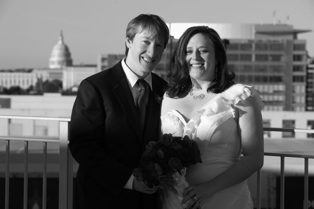 Nationals Park wedding -  bride and groom with the Capitol Building in the background