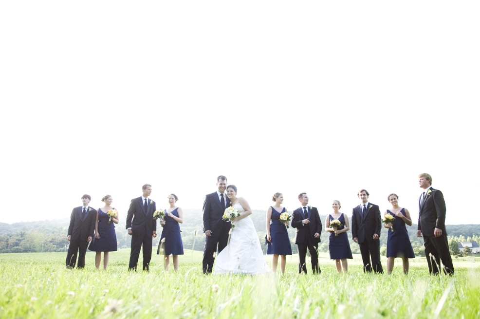 wedding party portrait in a field
