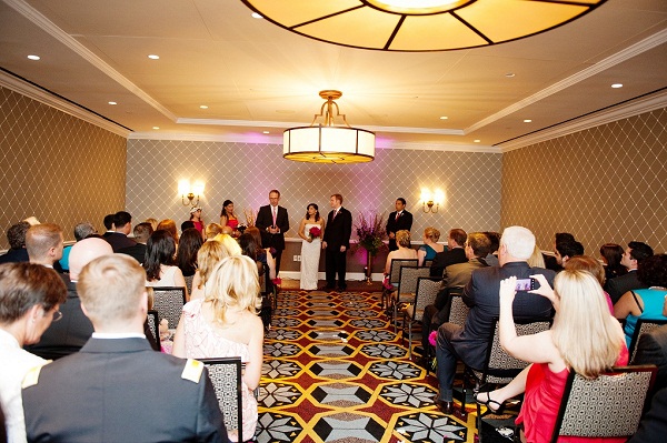 the wedding ceremony in the back up ballroom