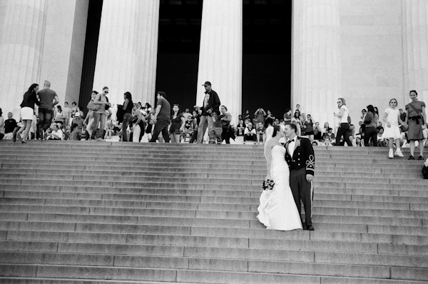 bride and groom on the steps of the Lincoln Memorial