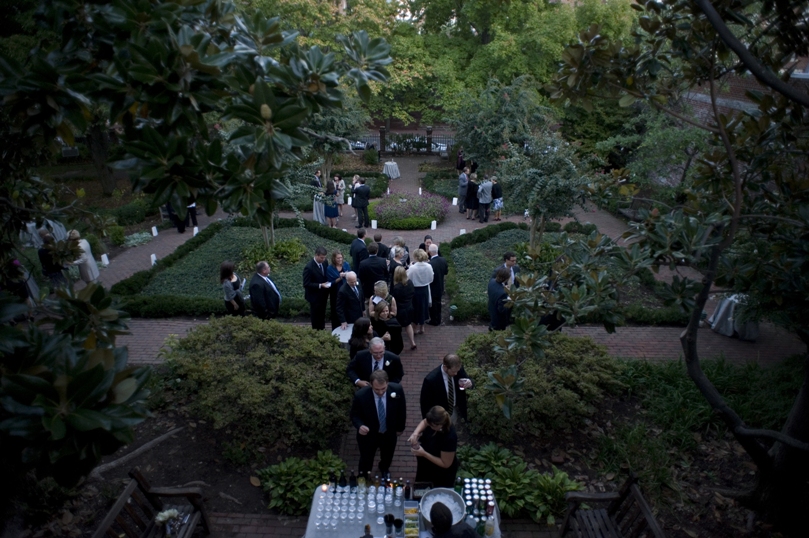 overhead view of the cocktail reception in the gardens