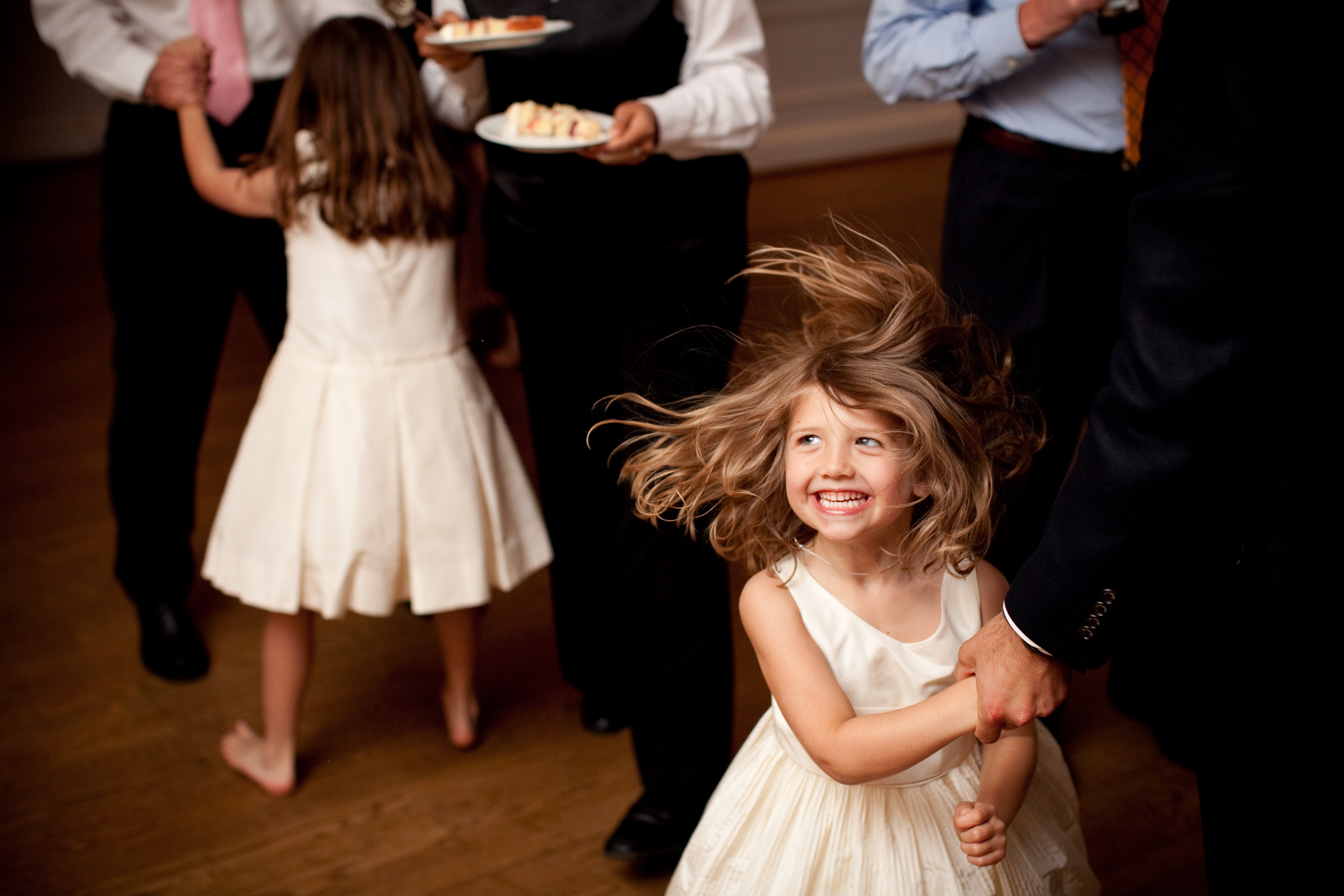 daughter dances, hair swinging