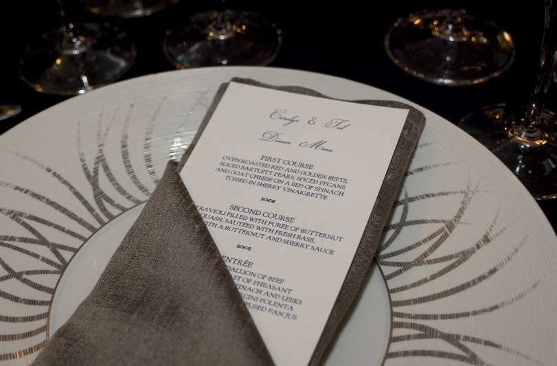 menu card inside the silver napkin