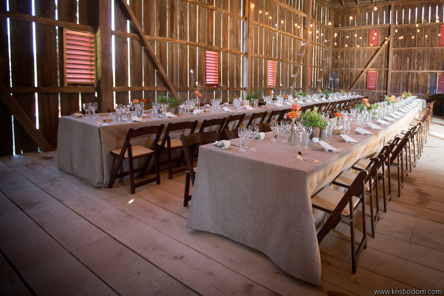 Riverside on the Potomac wedding barn reception long tables
