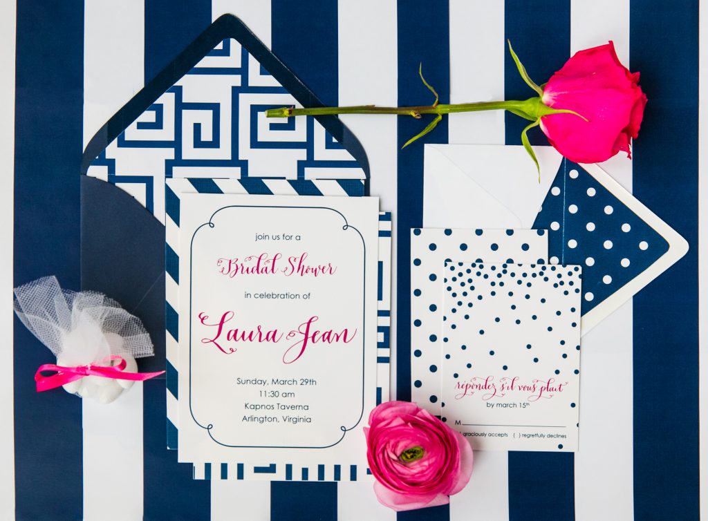 preppy pink and navy bridal shower lunch at local restaurant