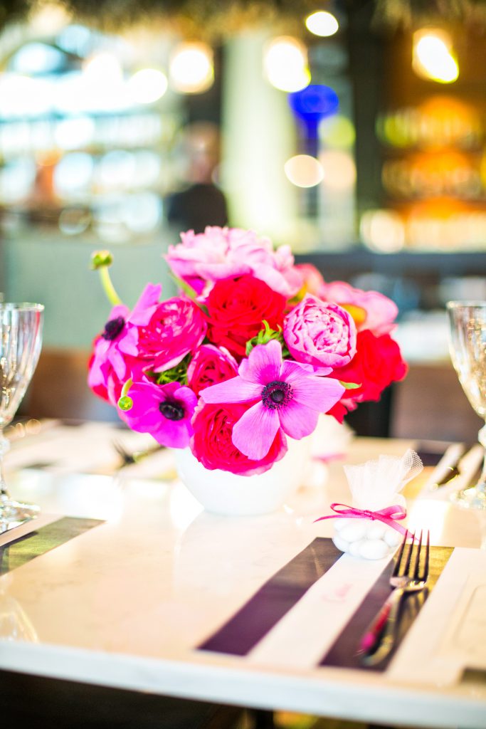 preppy pink and navy bridal shower lunch at local restaurant