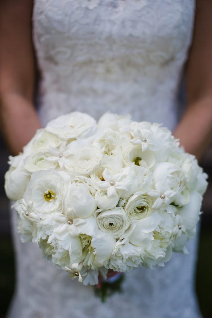 An all white bridal bouquet 