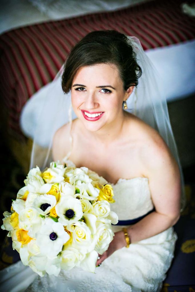 A white and yellow bridal bouquet