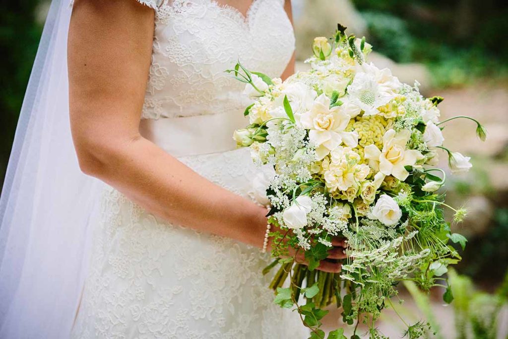 A white and green wildflower bridal bouquet