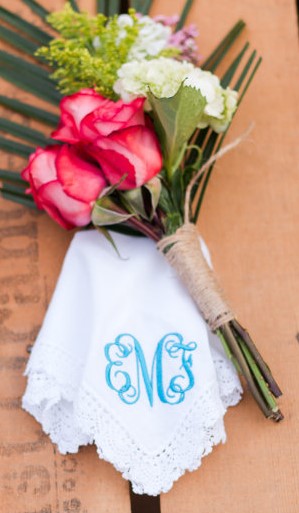 something blue for your wedding: monogram hankerchief
