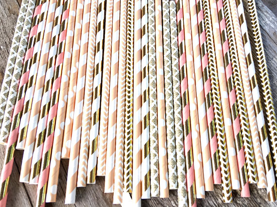 pink and gold theme party paper straws