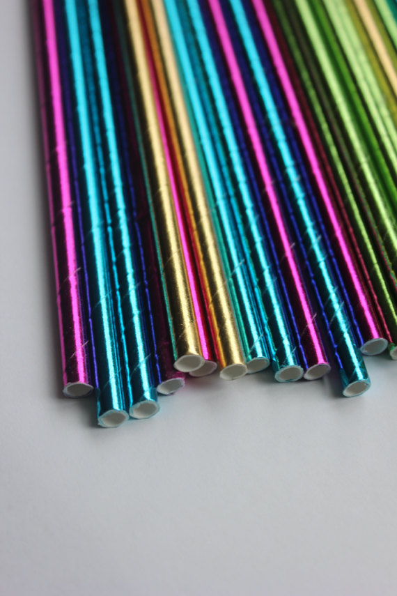 metallic jewel theme party paper straws