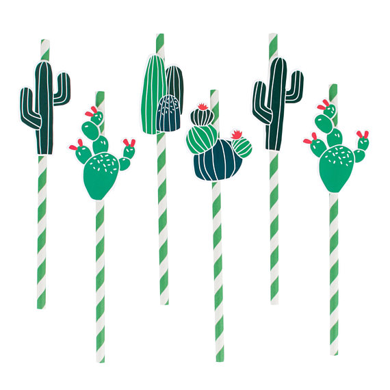 fiesta cactus theme party paper straws