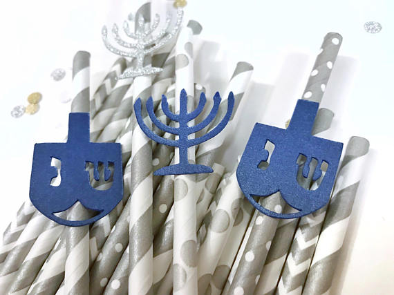 hanukkah theme party paper straws