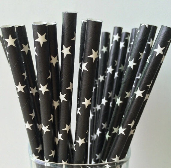 Starry Night New Years Eve theme party paper straws