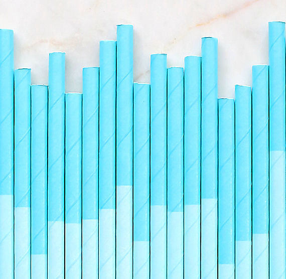 neon blue theme party paper straws