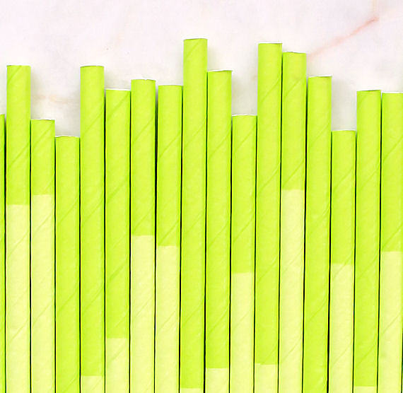 neon green theme party paper straws