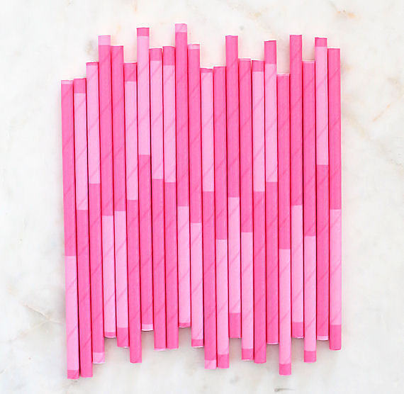 hot pink theme party paper straws