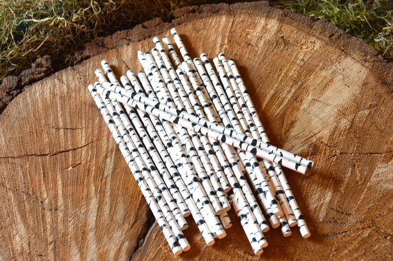 woodland camping theme party paper straws