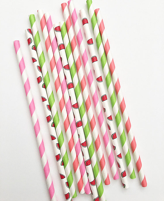 summer watermelon theme party paper straws