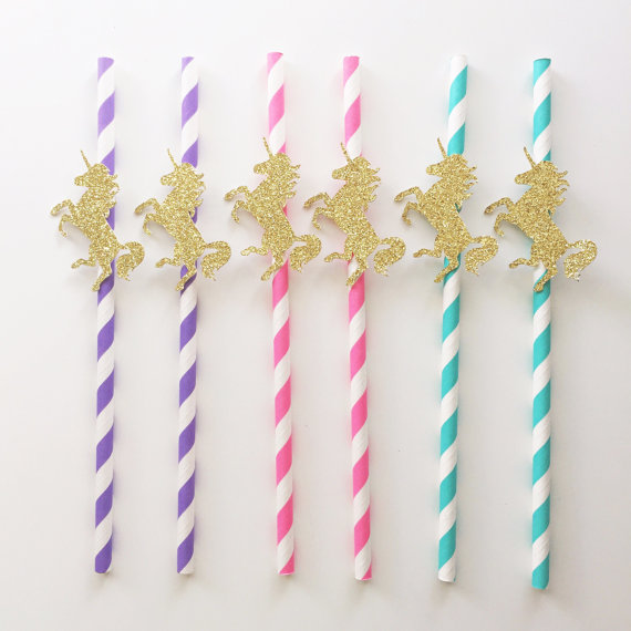 rainbow unicorn theme party paper straws