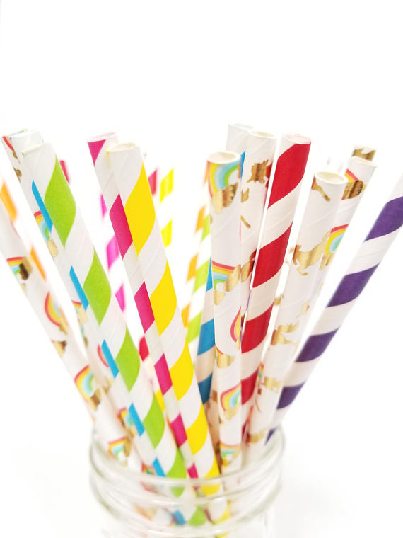 rainbow unicorn theme party paper straws