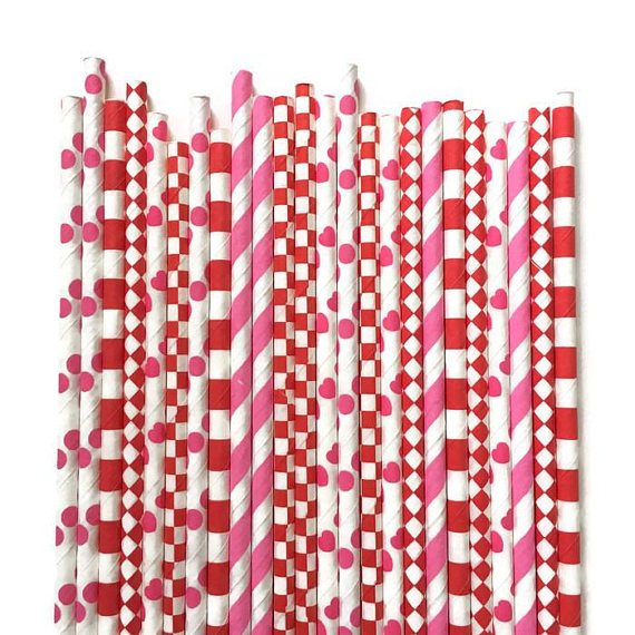 Valentines theme party paper straws