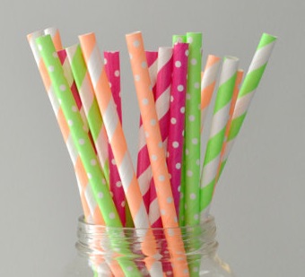 neon theme party paper straws