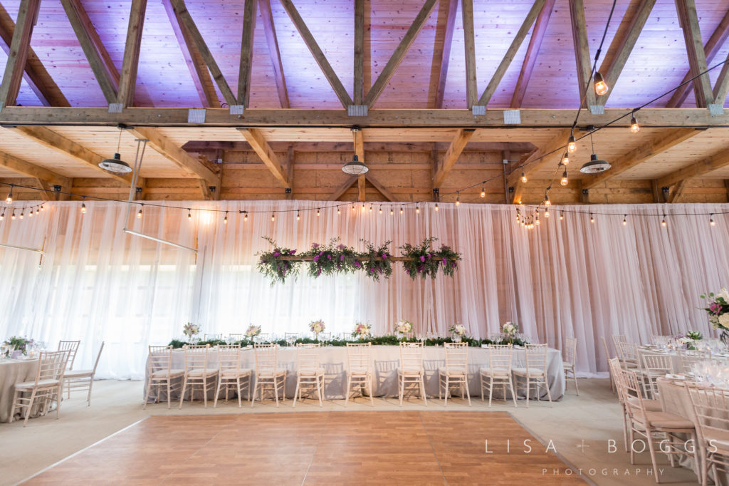 Virginia private estate wedding reception barn head table