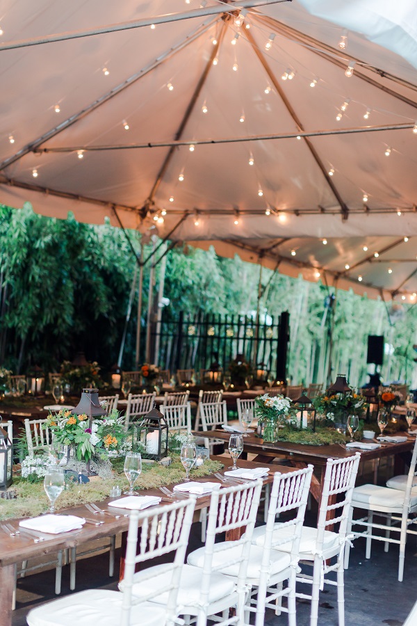 Virginia private home wedding reception rustic farm tables tent