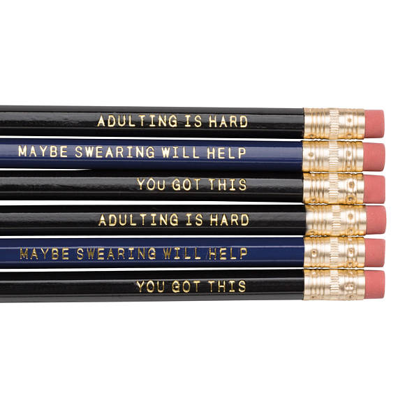 black and blue adulting pencil set