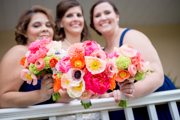 Colorful pink and coral bouquets