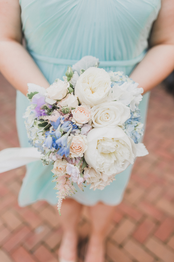pastel bridesmaid bouquet with mint green dress