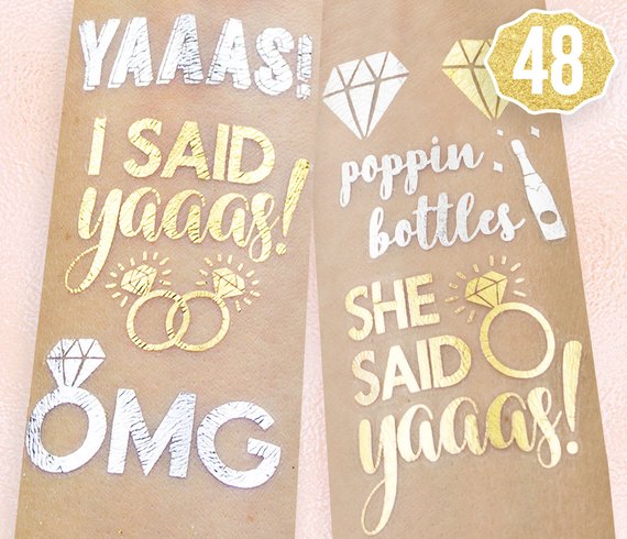 Bachelorette Party Ideas - silver and gold fake tattoos