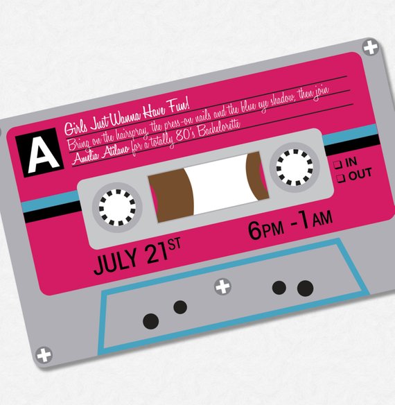 Bachelorette Party Ideas - 80s cassette invitation
