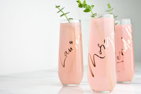 Bachelorette Party Ideas - custom stemless champagne flutes