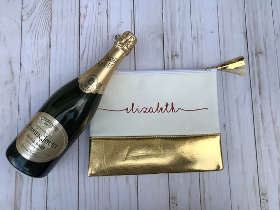 Bridesmaid Gift Ideas - custom gold make up bag