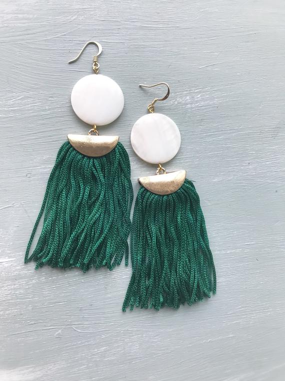 emerald royal wedding idea - tassel emerald earrings - bridesmaid gift idea