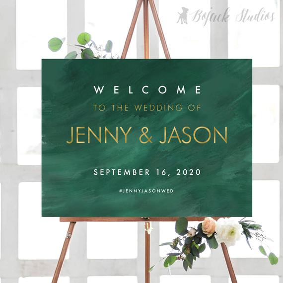 emerald royal wedding idea - welcome sign - seating chart poster idea