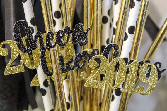 New Years Eve Party Ideas - black and gold straws