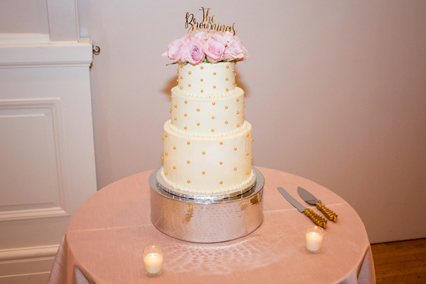 Carnegie Institute Wedding  - wedding cake - gold pink ivory