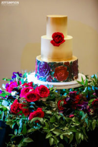 Carnegie Science wedding - wedding cake - hand painted floral - gold ombre