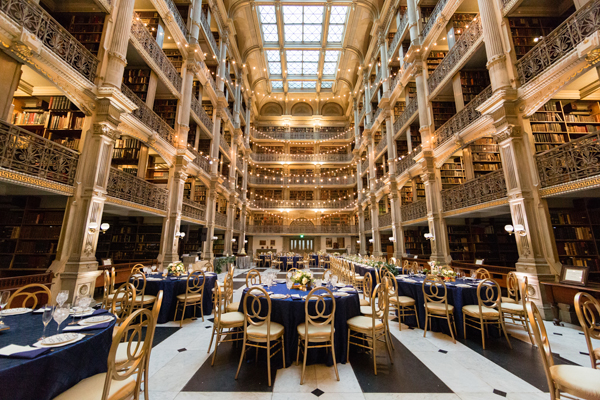 Peabody-Library-Baltimore-Wedding-reception-navy-gold